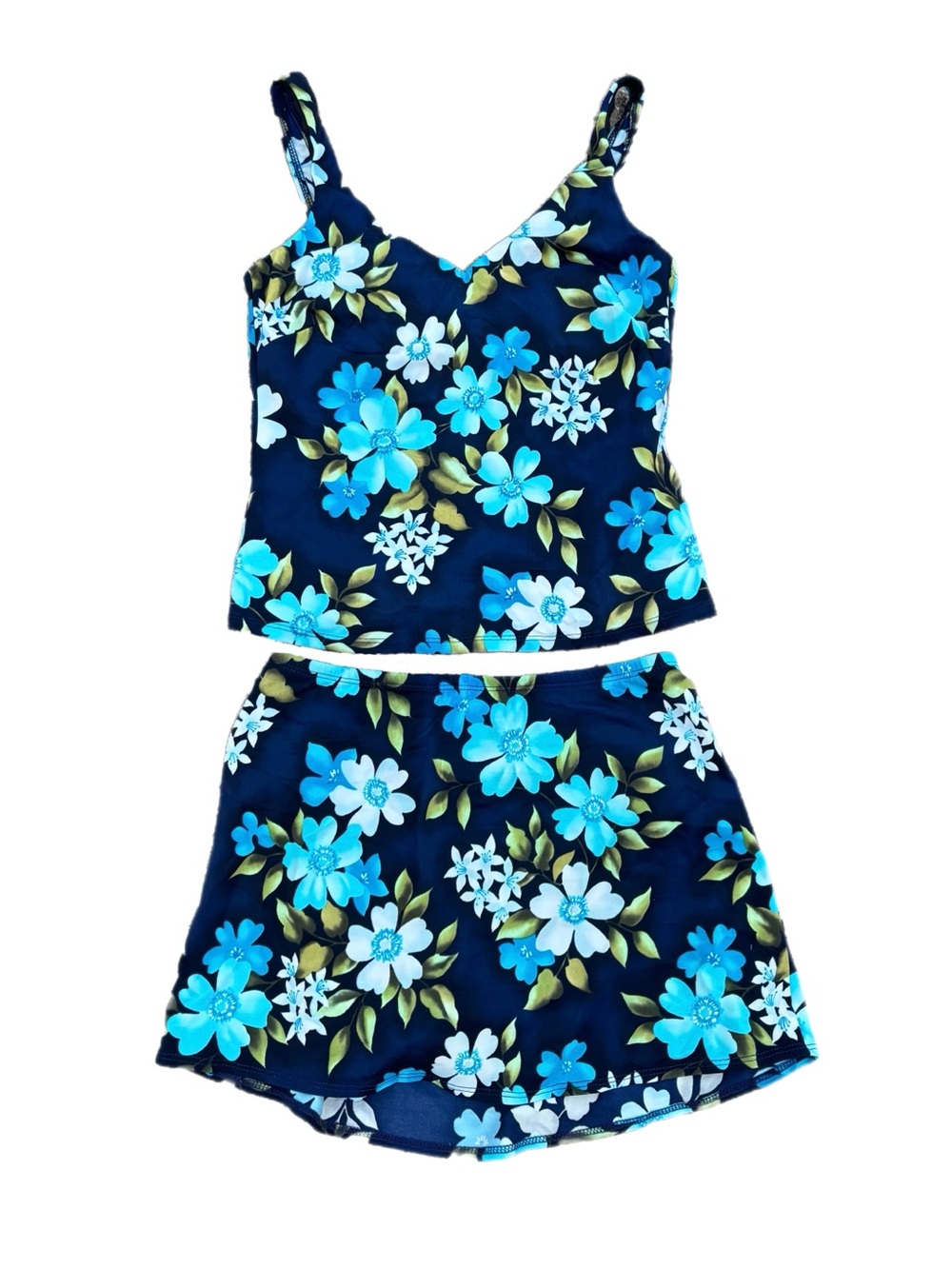 Lands’ End | Navy Floral Two-Piece Tank & Skirt Swim Set